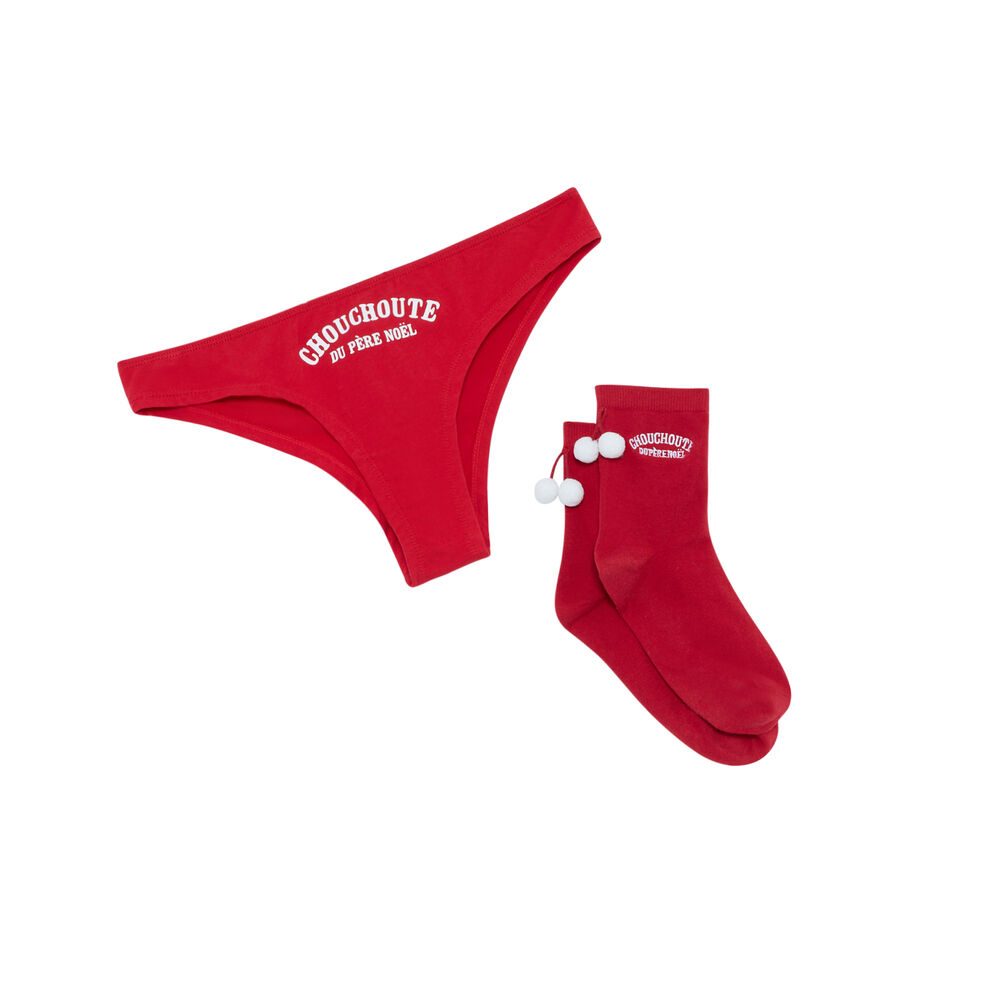 Dúo de braguita brasileña y calcetines con mensaje de ojito derecho - rojo rojo.