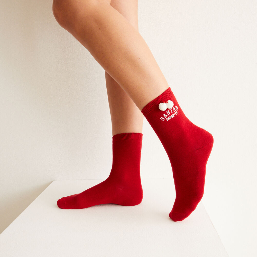 Dúo de braguita brasileña y calcetines con detalle de pompón - rojo rojo.