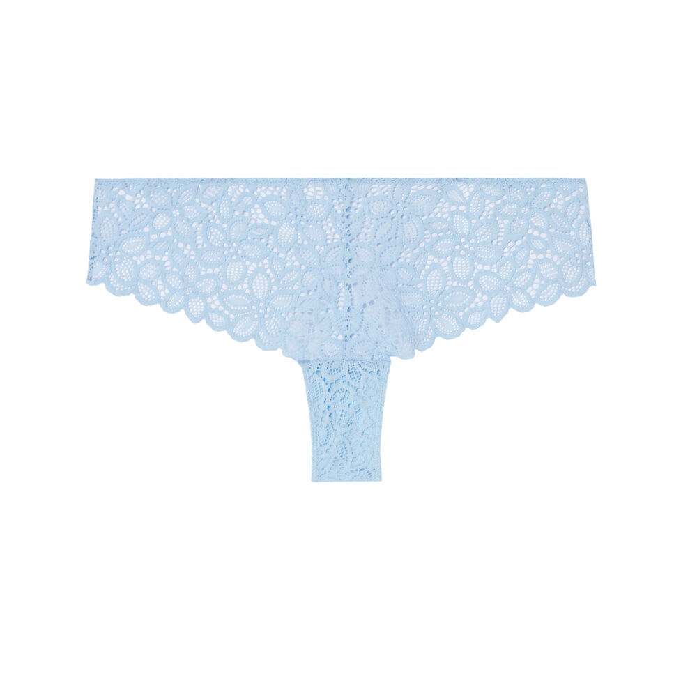 Braguita culotte de encaje con flores y detalle de anillas - azul azul.