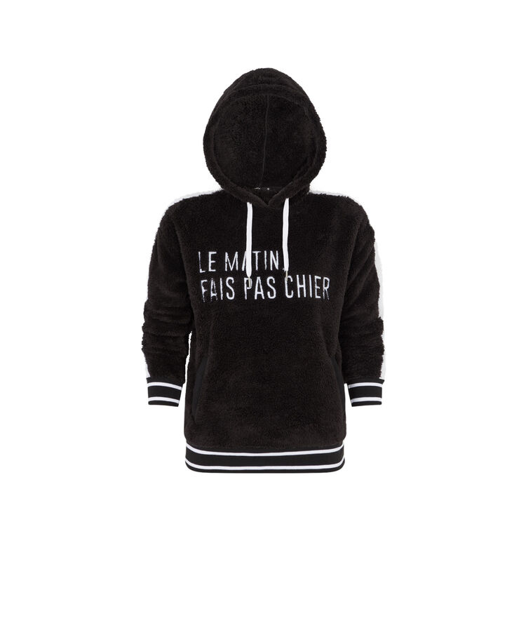 Sudadera con capucha polar con mensaje matichieusiz negro.