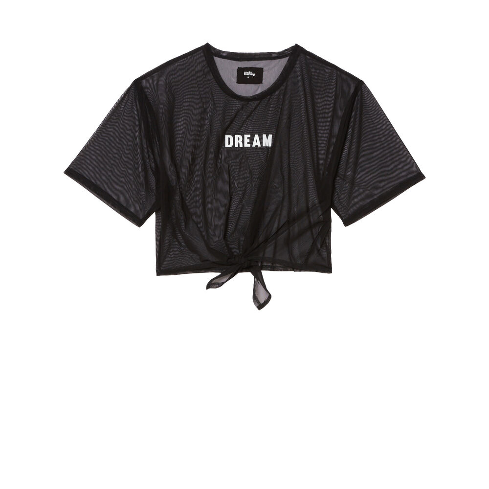 Top deportivo transparente con detalle de lazo - negro negro.