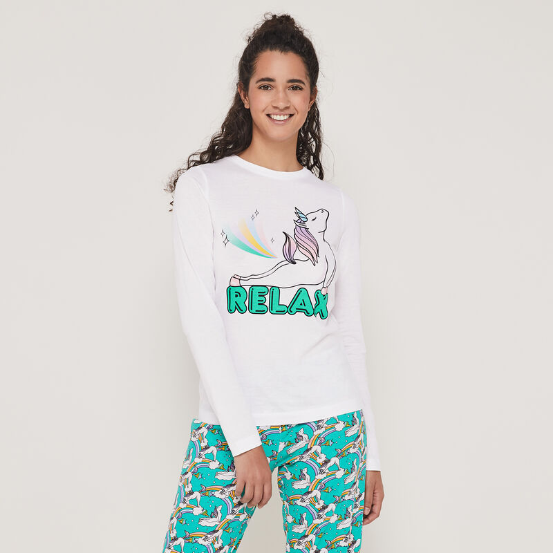 Conjunto de pijama top + pantalón estampado unicornio interlicornaxiz Conjunto de pijama top + pantalón estampado unicornio interlicornaxiz;