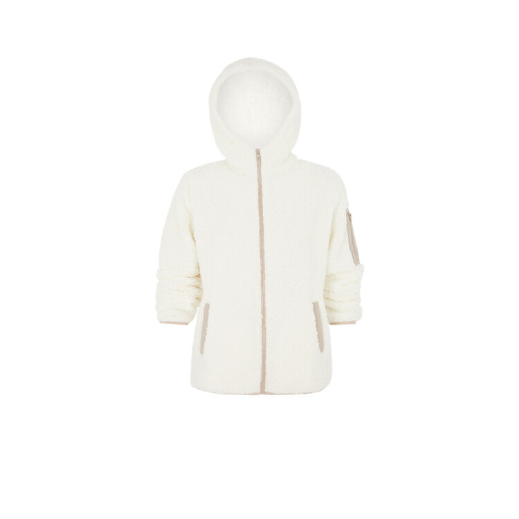 Chaqueta polar con capucha borgiz blanco roto.