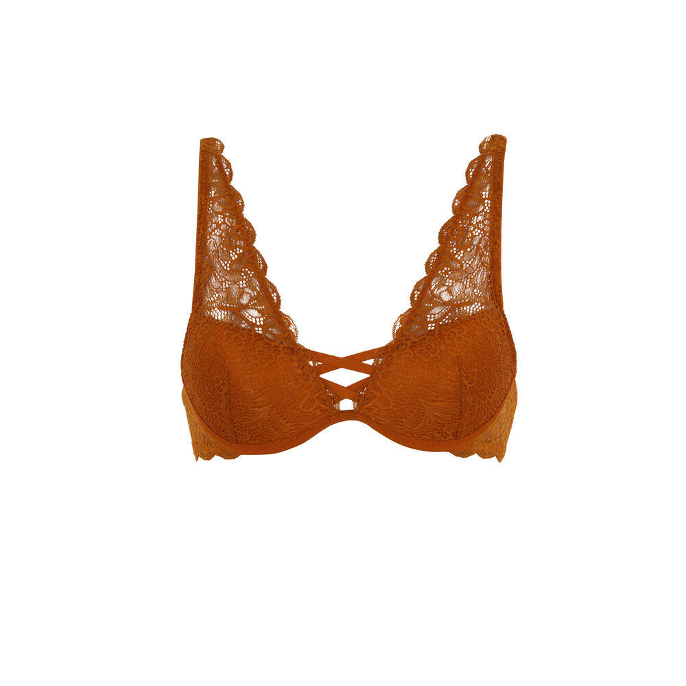Sujetador push-up pañuelo de encaje - marrón marrón.