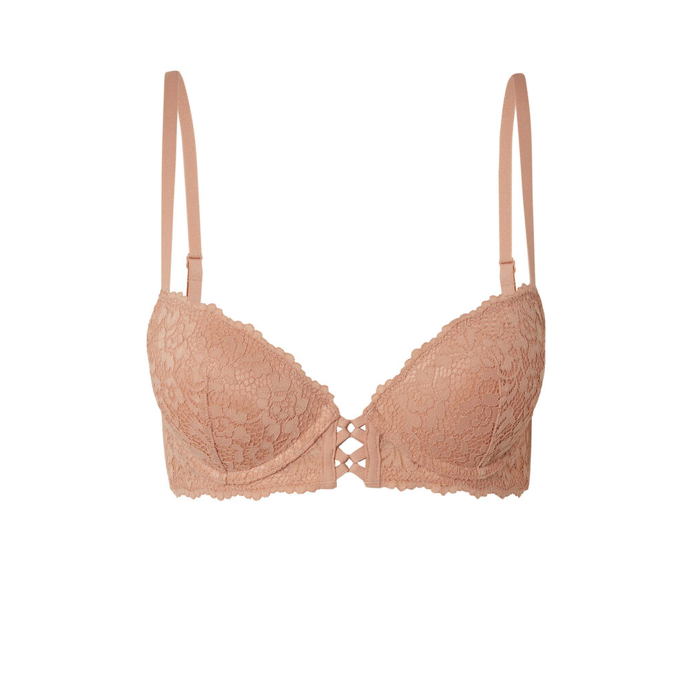 Sujetador push-up de encaje con flores - beige nude beige.