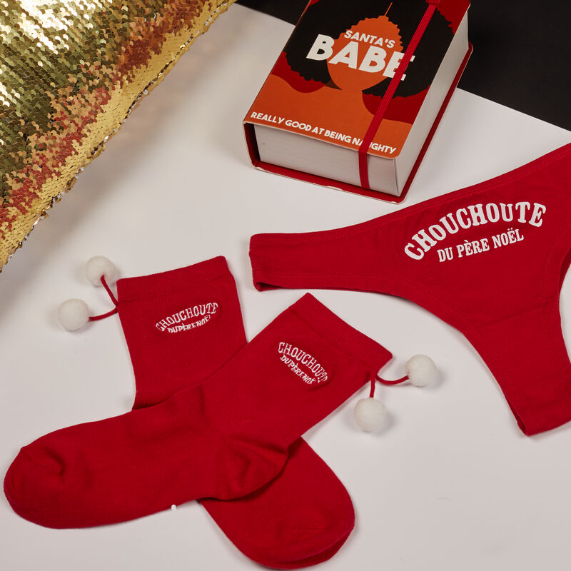 dúo de braguita brasileña y calcetines con mensaje de ojito derecho - rojo dúo de braguita brasileña y calcetines con mensaje de ojito derecho - rojo;