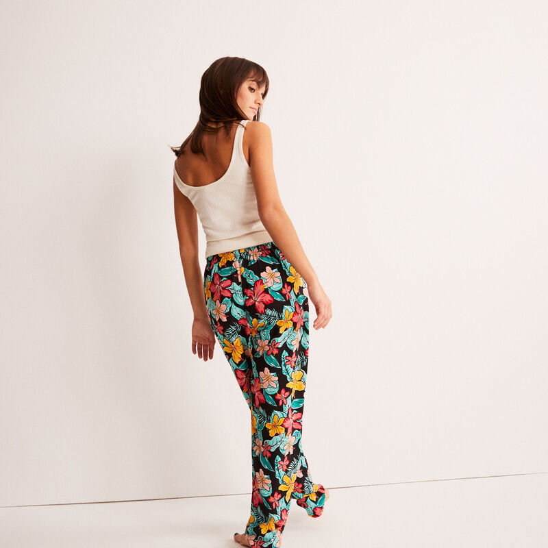 pantalón fluido con motivo floral - negro pantalón fluido con motivo floral - negro;