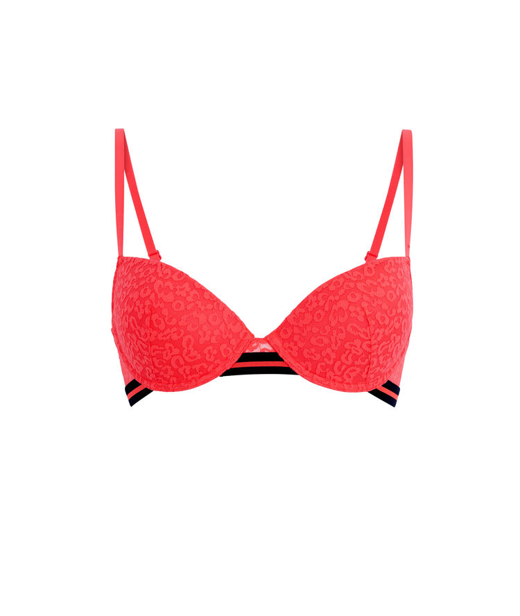 Sujetador de aumento coral fluo secretiz leopiz rosa.