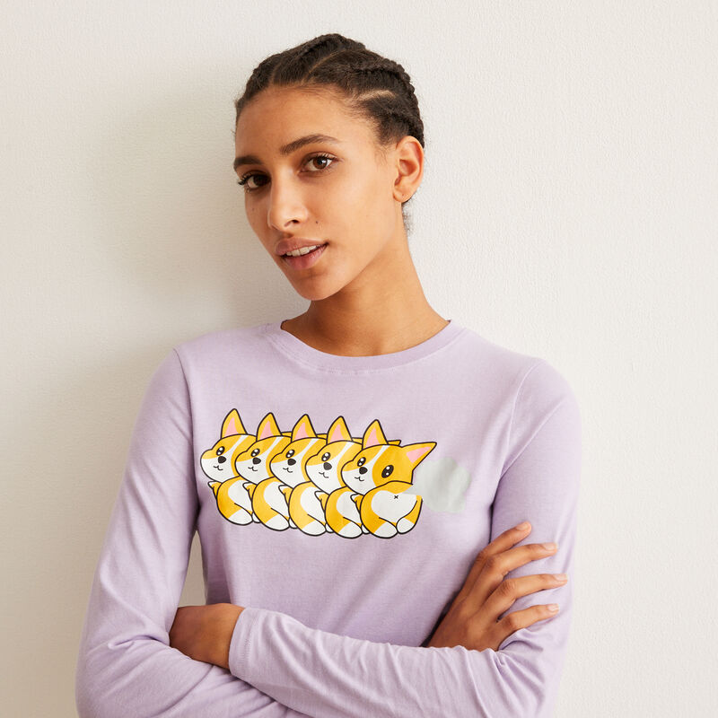 juego de pijama de manga larga con estampado de corgi - violeta juego de pijama de manga larga con estampado de corgi - violeta;
