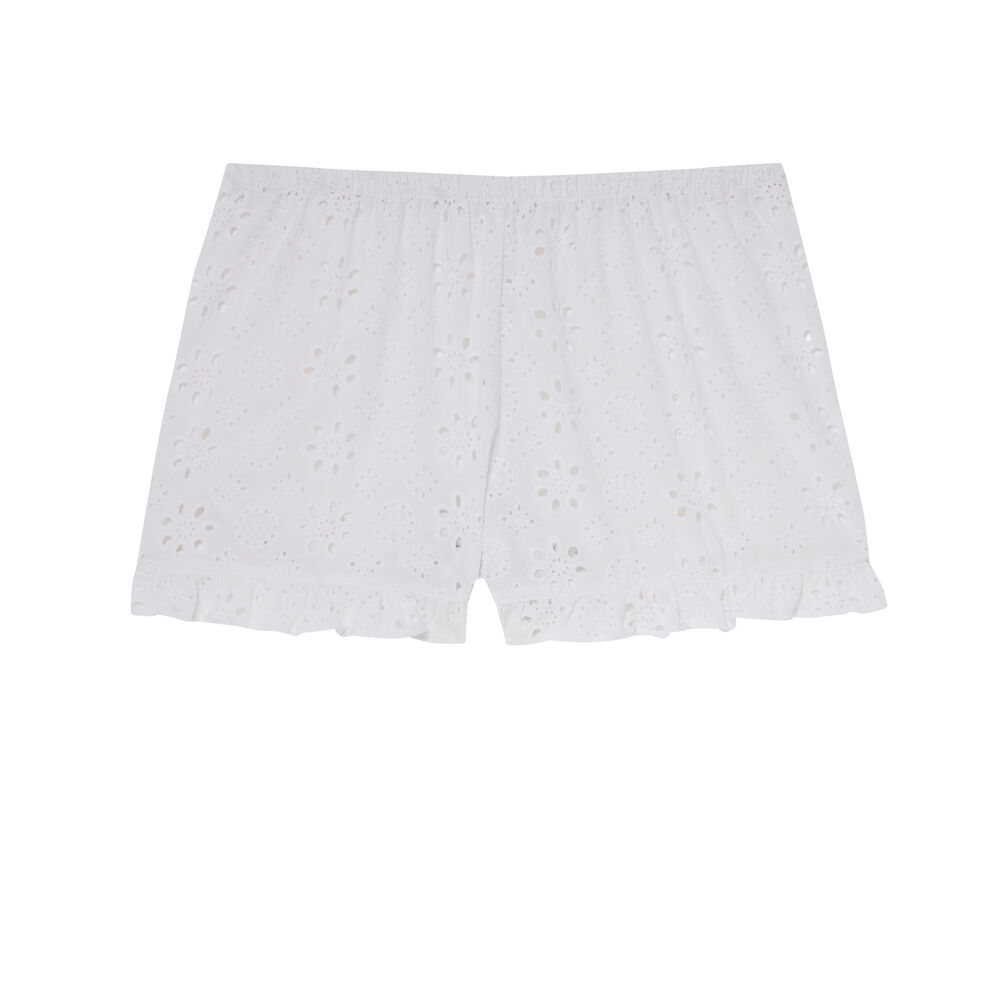 Shorts con volantes y bordados ingleses - blanco blanco.