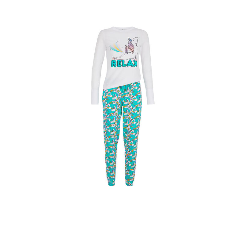 Conjunto de pijama top + pantalón estampado unicornio interlicornaxiz blanco.