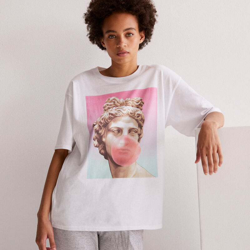 top con estampado de estatua chicle - blanco top con estampado de estatua chicle - blanco ;