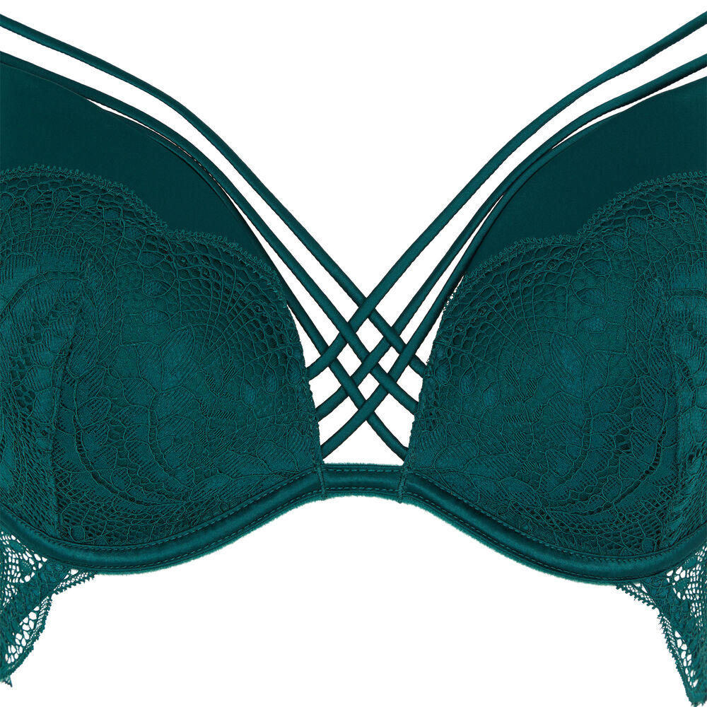 Sujetador push-up de encaje con cintas - verde verde.