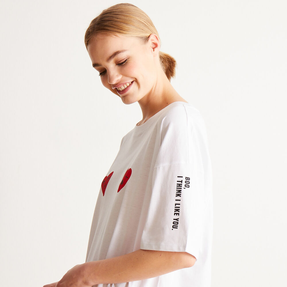 Camiseta larga motivos mood corazones - blanca blanco.