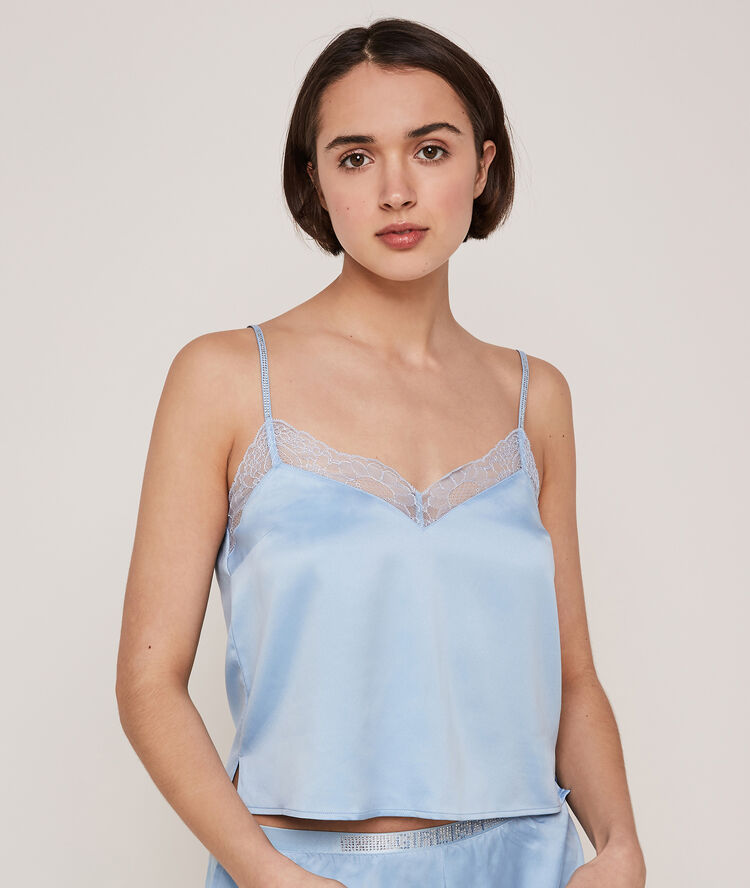 Top con tirantes finos de sat&eacute;n blingbabiz azul.