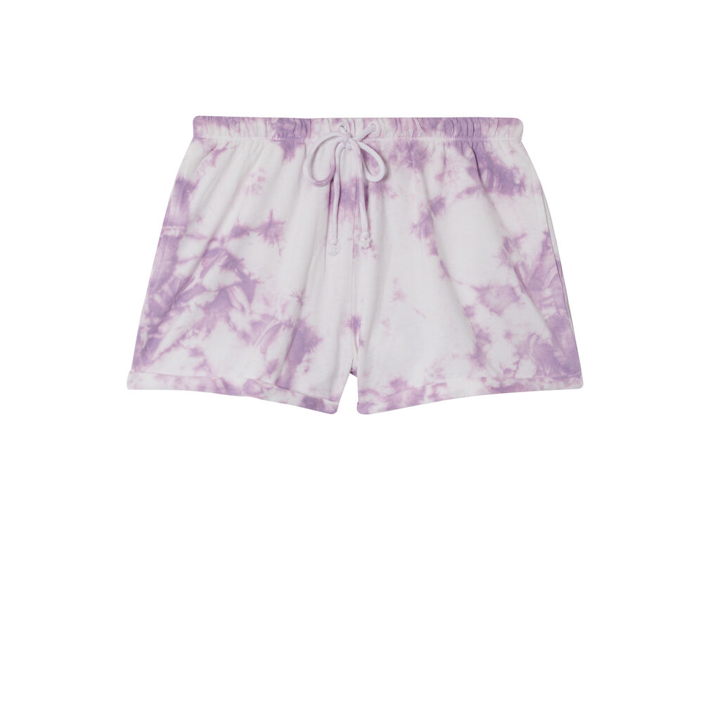 Shorts efecto tie and dye con detalle de cordón - lila morado.