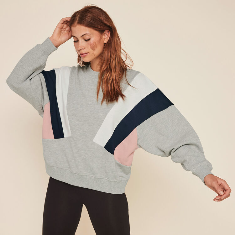 Sudadera de cuello redondo con tiras de colores triblockiz Sudadera de cuello redondo con tiras de colores triblockiz;