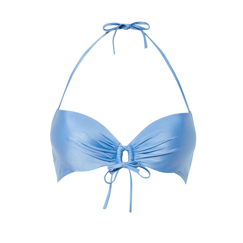Parte de arriba de bikini push up satinado con detalle en el escote - azul Parte de arriba de bikini push up satinado con detalle en el escote - azul;