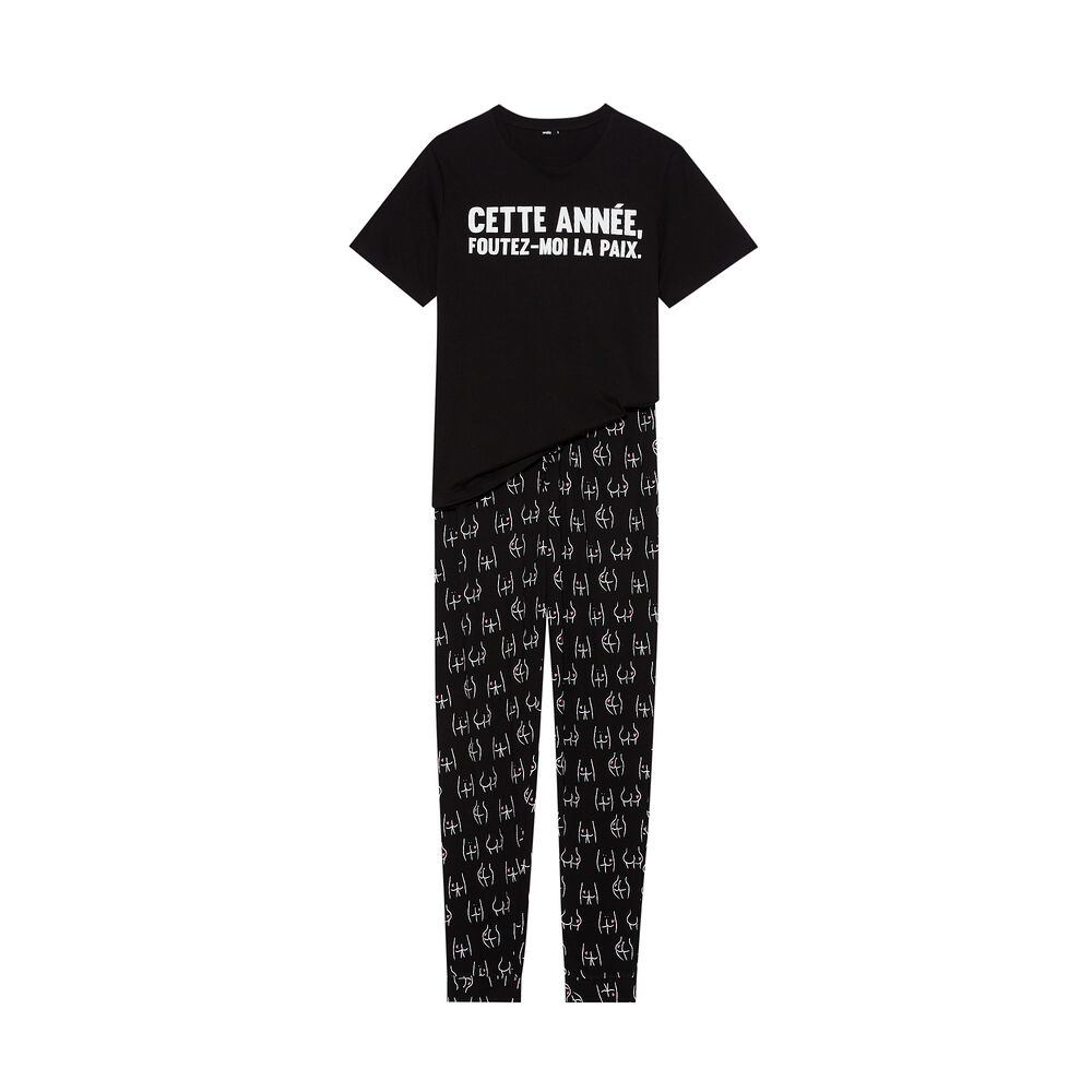 Juego de pijama de manga corta déjame en paz - negro negro.