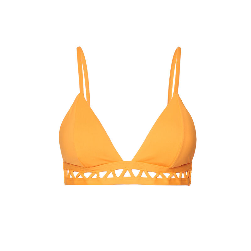 Parte de arriba de bikini de triángulo con espalda abierta y detalle azteca - naranja Parte de arriba de bikini de triángulo con espalda abierta y detalle azteca - naranja;
