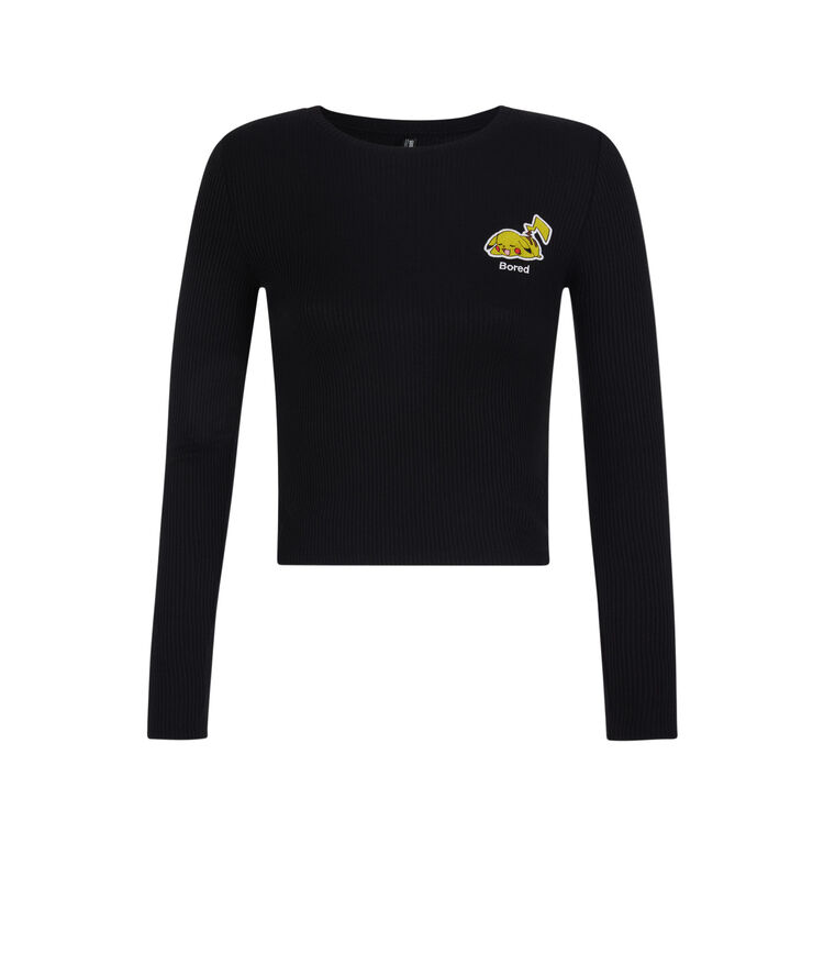 Top de manga larga con detalle con bordados pikaballiz negro.