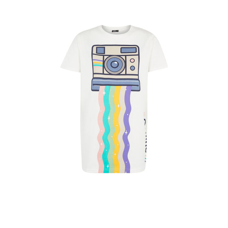 Top de manga corta con estampado instabaviz blanco roto.