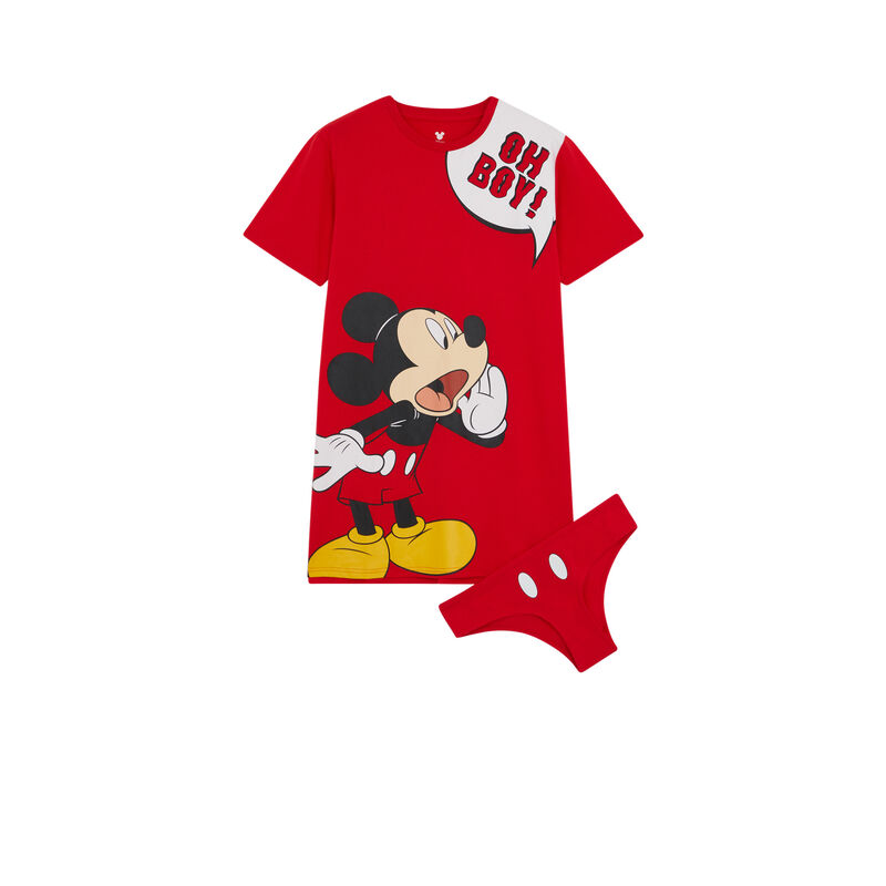 Conjunto de pijama túnica + braguita culotte estampado mickey ohboyiz rojo.