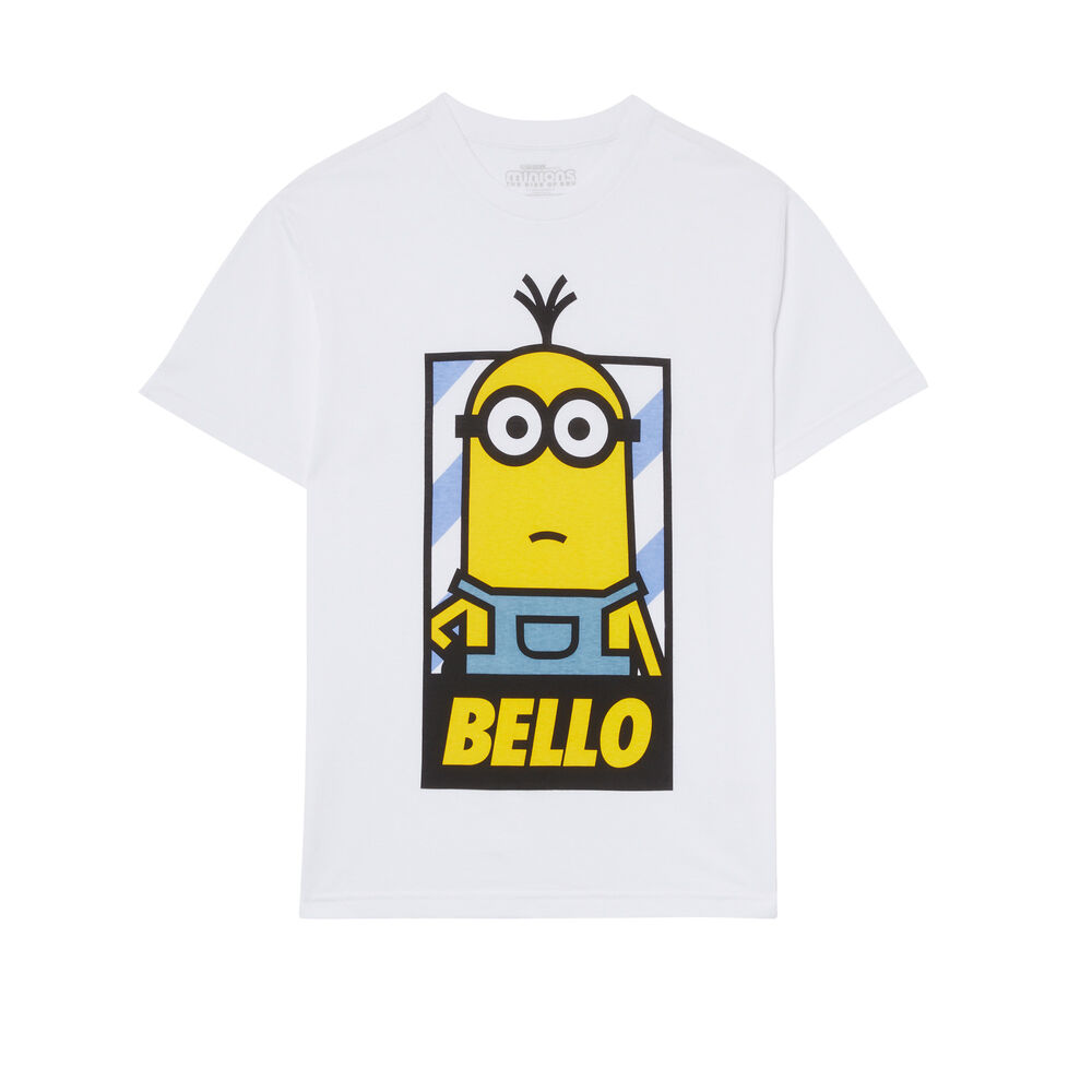 Top los minions con mensaje "bello" - blanco blanco.