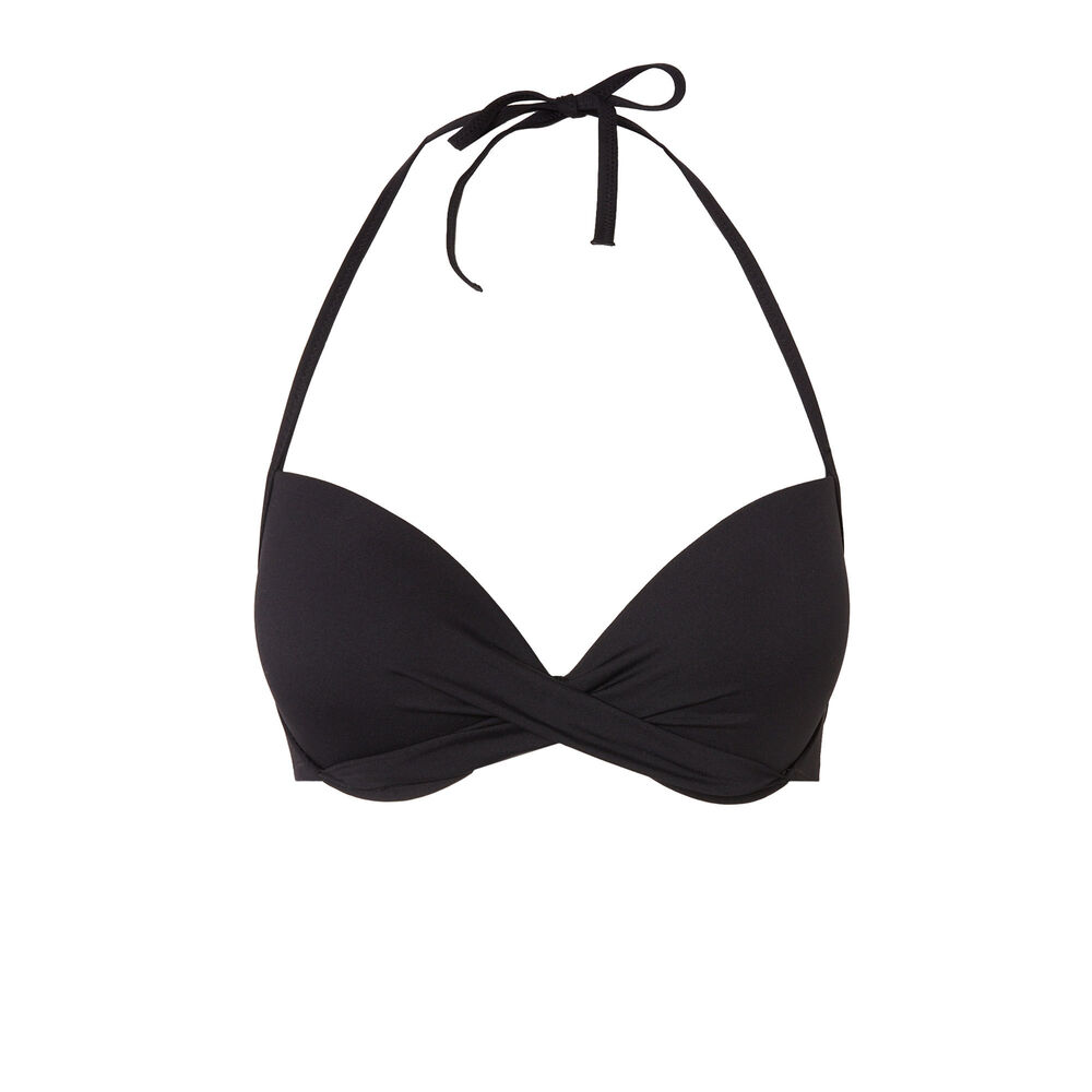 Parte de arriba de bikini push-up con escote girado - negro negro.
