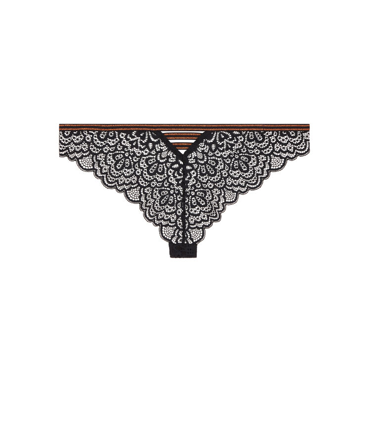 Tanga de encaje con detalle de tira de lurexbandiz negro.