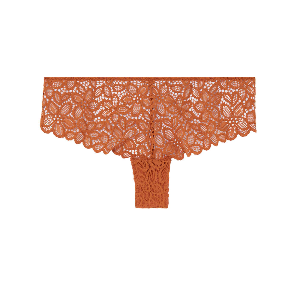 Braguita culotte de encaje con flores y detalle de anillas - marrón marrón.