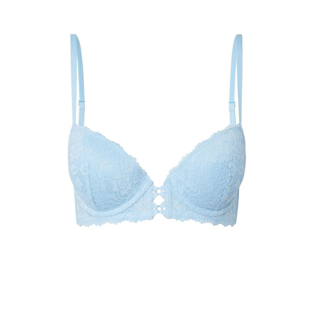 Sujetador push-up de encaje con flores - azul azul.