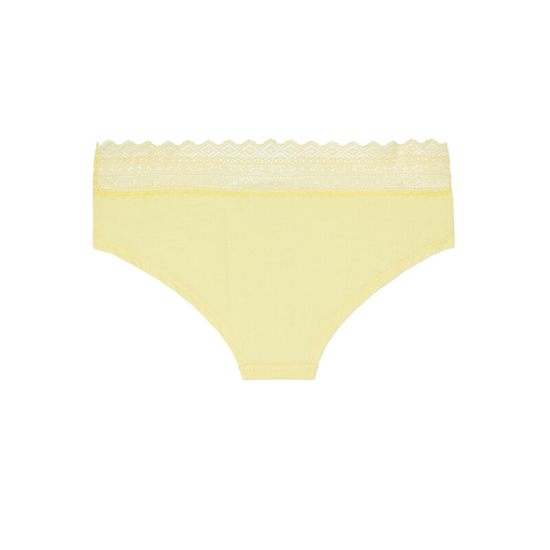 Braguita culotte de algodón liso con elástico de encaje - amarilla Braguita culotte de algodón liso con elástico de encaje - amarilla;