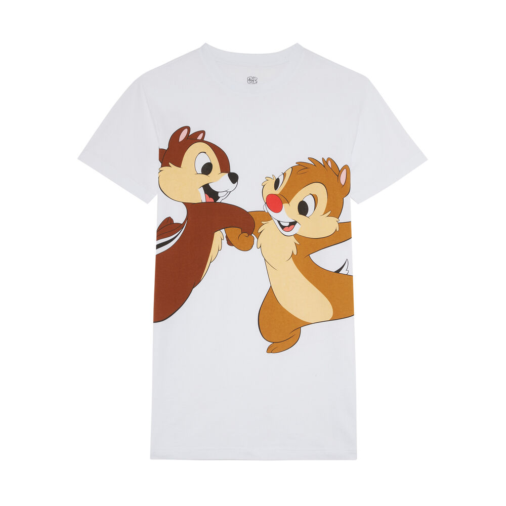 Camiseta larga con estampado chip y chop - blanca blanco.
