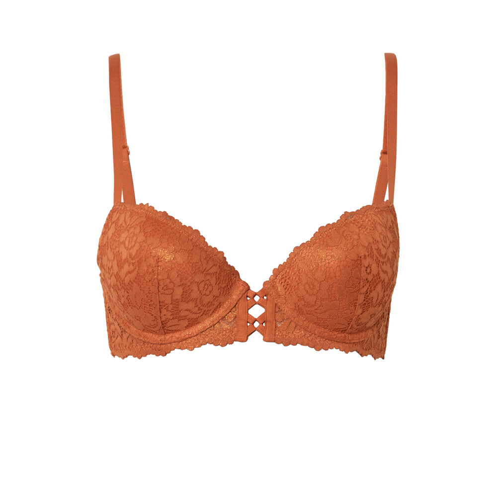 Sujetador push-up con encaje de flores - camel irisado marrón.