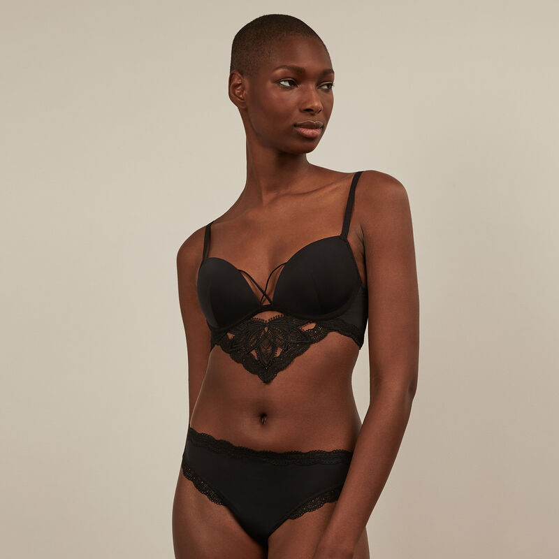Braguita brasileña de microfibra y encaje - negro Braguita brasileña de microfibra y encaje - negro ;