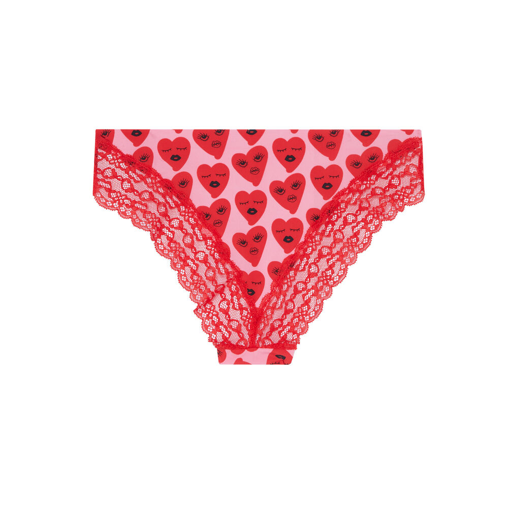 Braguita de microfibra y encaje con estampado de corazones - rosa rosa.