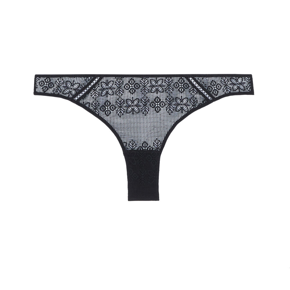 Braguita brasileña de encaje con detalle de cadena dorada - negra negro.