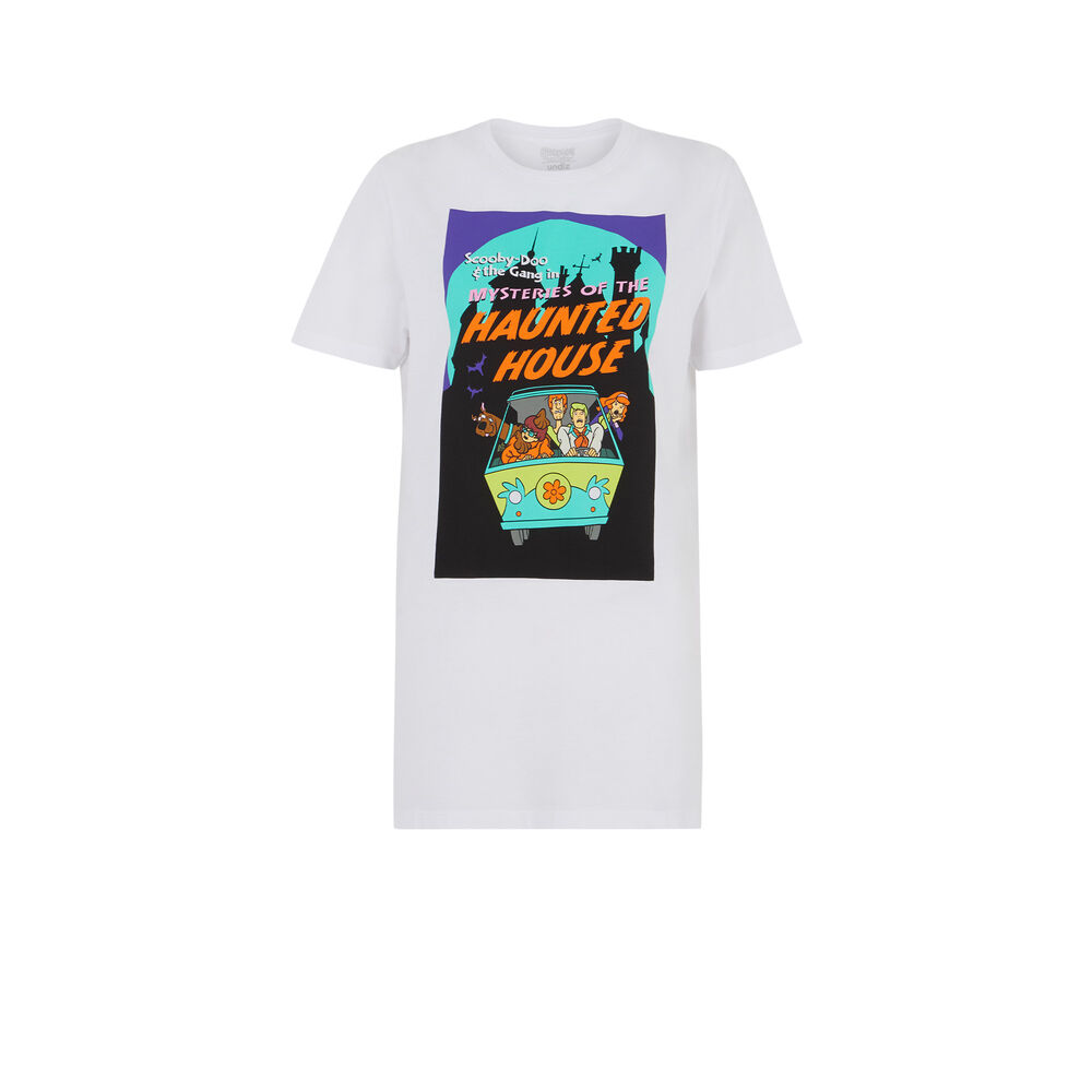 Camiseta larga con estampado de scooby-doo blanco.
