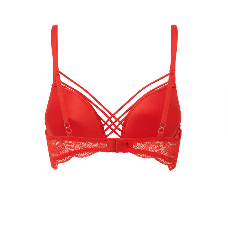 Sujetador push-up de encaje con cintas satinadas - rojo Sujetador push-up de encaje con cintas satinadas - rojo;