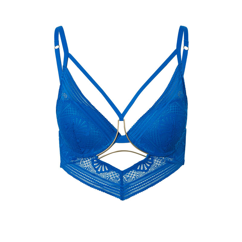 Sujetador push-up con detalles de lazos y joya - azul Sujetador push-up con detalles de lazos y joya - azul;