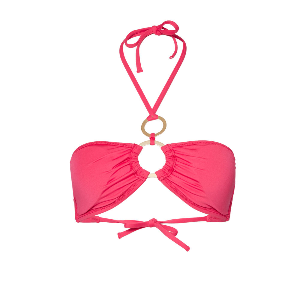 Parte de arriba de bikini bandeau con detalles de anillas - rosa rosa.