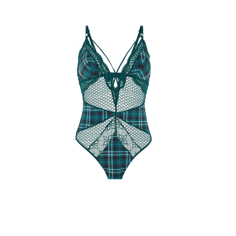 Body de rejilla y encaje - verde verde.