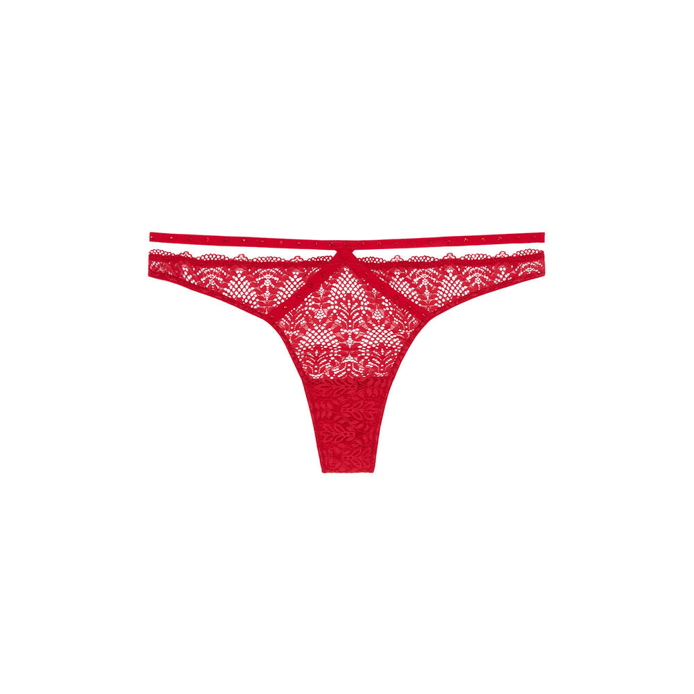 Braguita brasileña de encaje y lazos - rojo rojo.