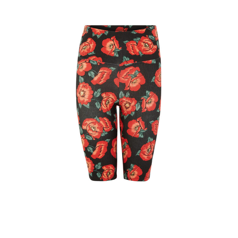 Pantalón ciclista de talle alto con estampado de flores - negro Pantalón ciclista de talle alto con estampado de flores - negro;