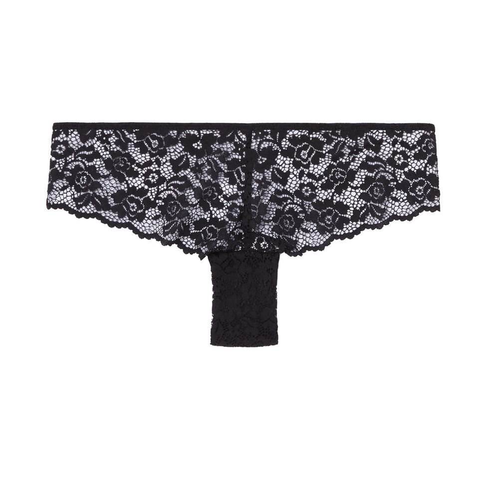 Braguita culotte de encaje de flores - negra negro.