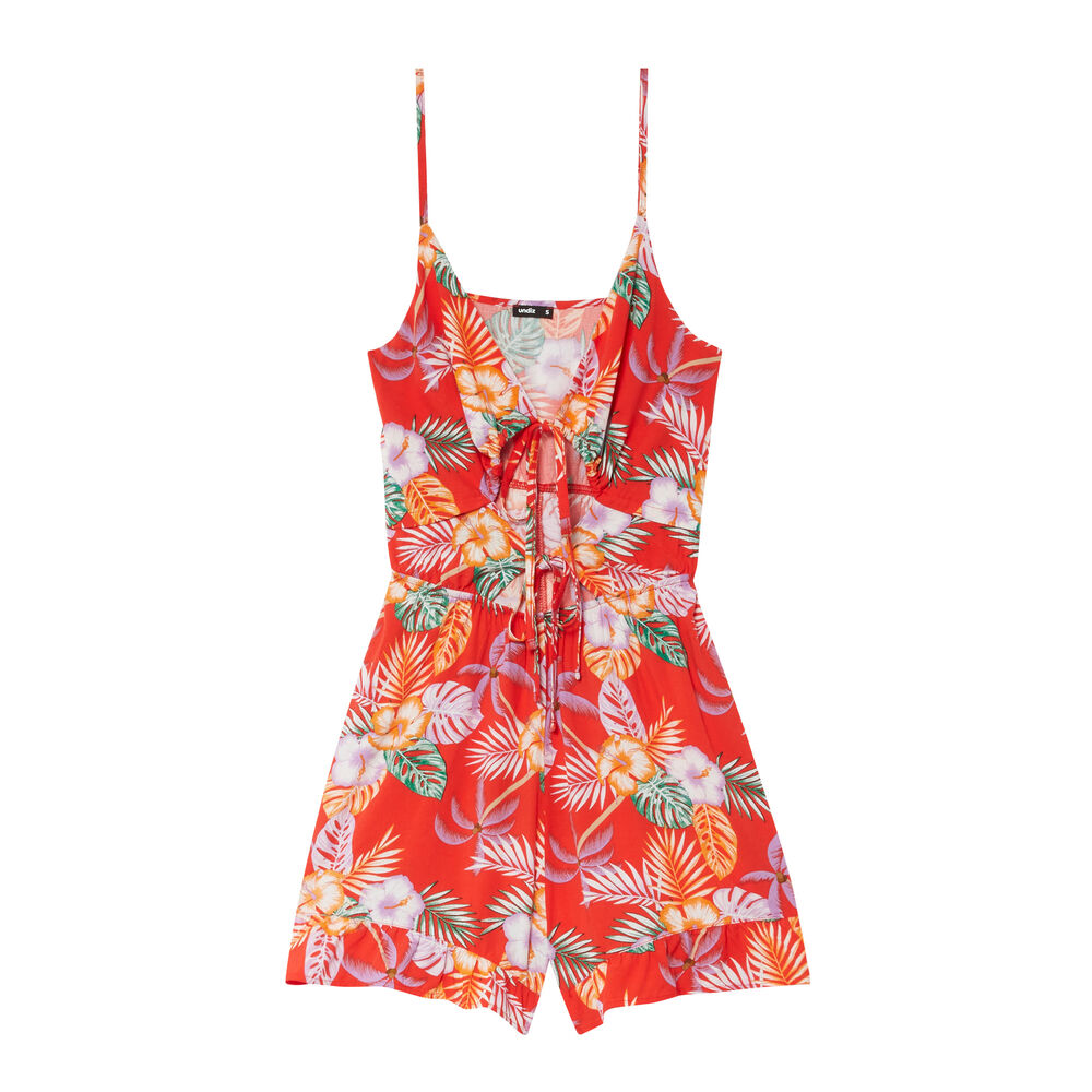 Mono corto estampado tropical calado y anudado - rojo rojo.