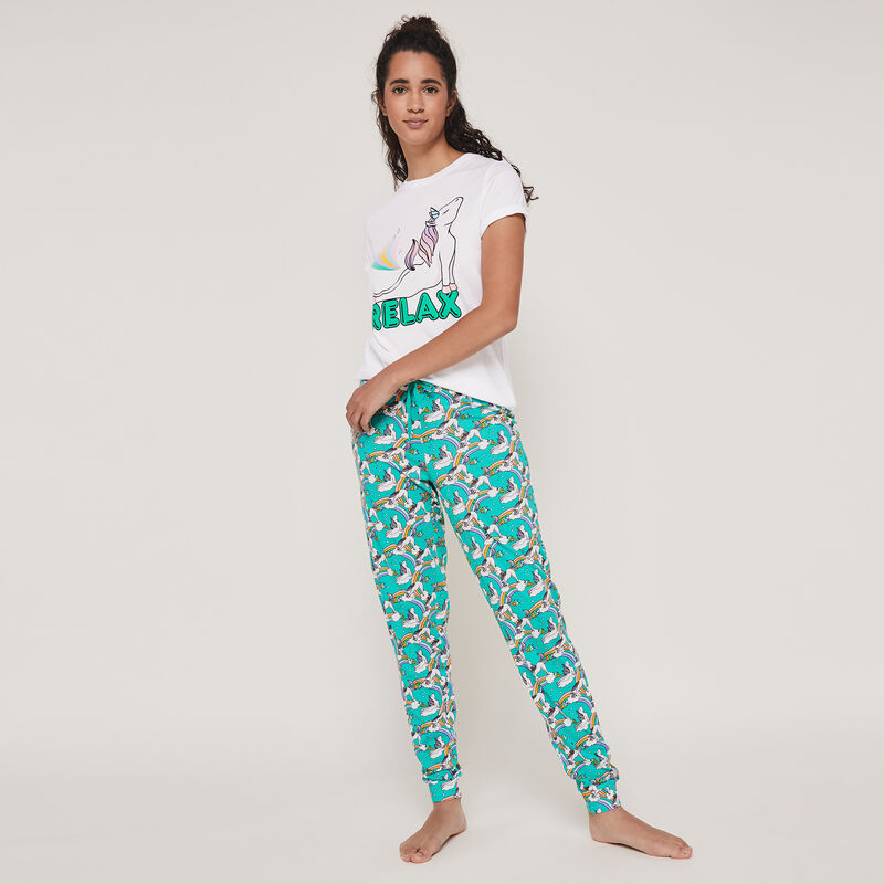 Conjunto de pijama top + pantalón estampado unicornio licornaxiz Conjunto de pijama top + pantalón estampado unicornio licornaxiz;