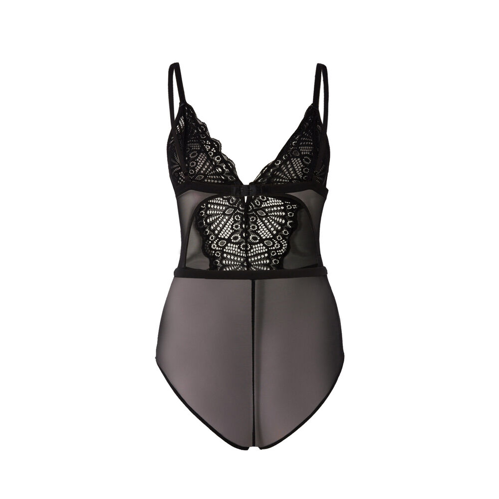Body triángulo de encaje con cinturón - negro negro.