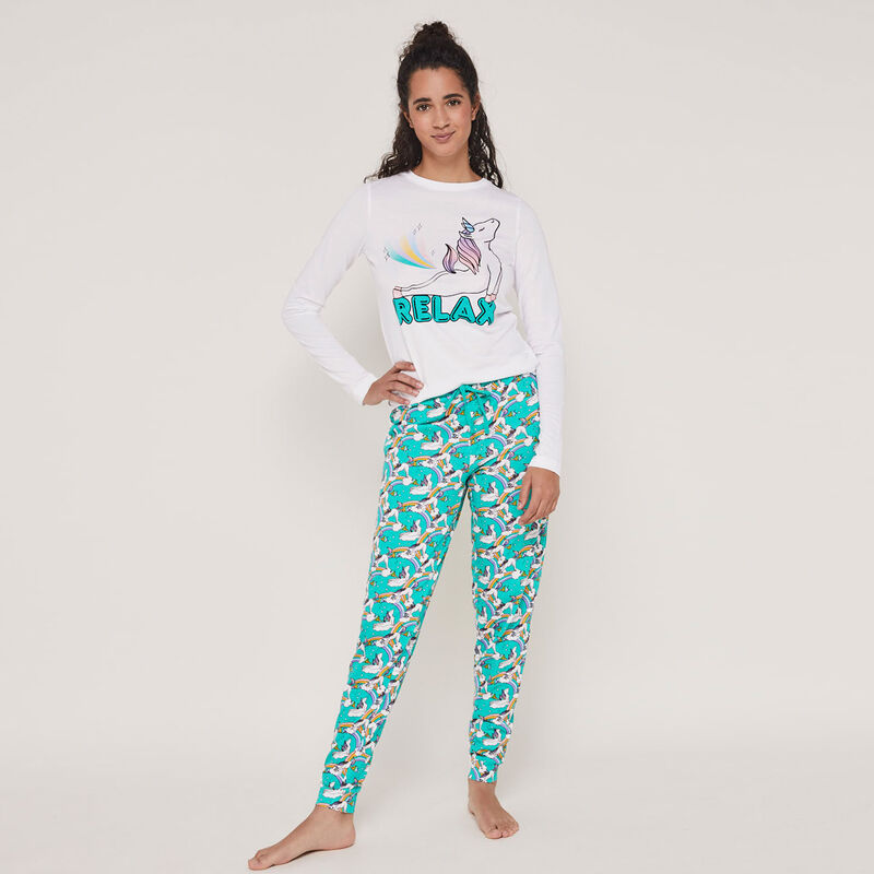 Conjunto de pijama top + pantalón estampado unicornio interlicornaxiz Conjunto de pijama top + pantalón estampado unicornio interlicornaxiz;